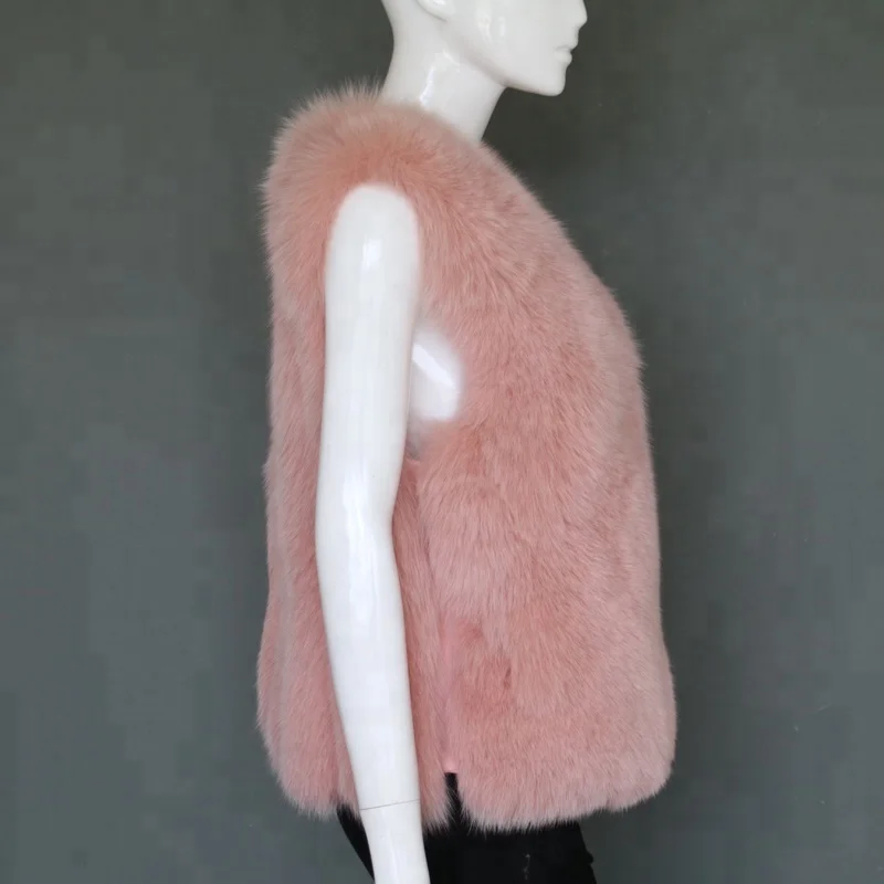 Thick fox fur lady girl vests cheap price real fur waistcoat women sleeveless fur coats