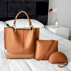 2019 new European and American simple solid color shoulder bag mother bag three-pieces