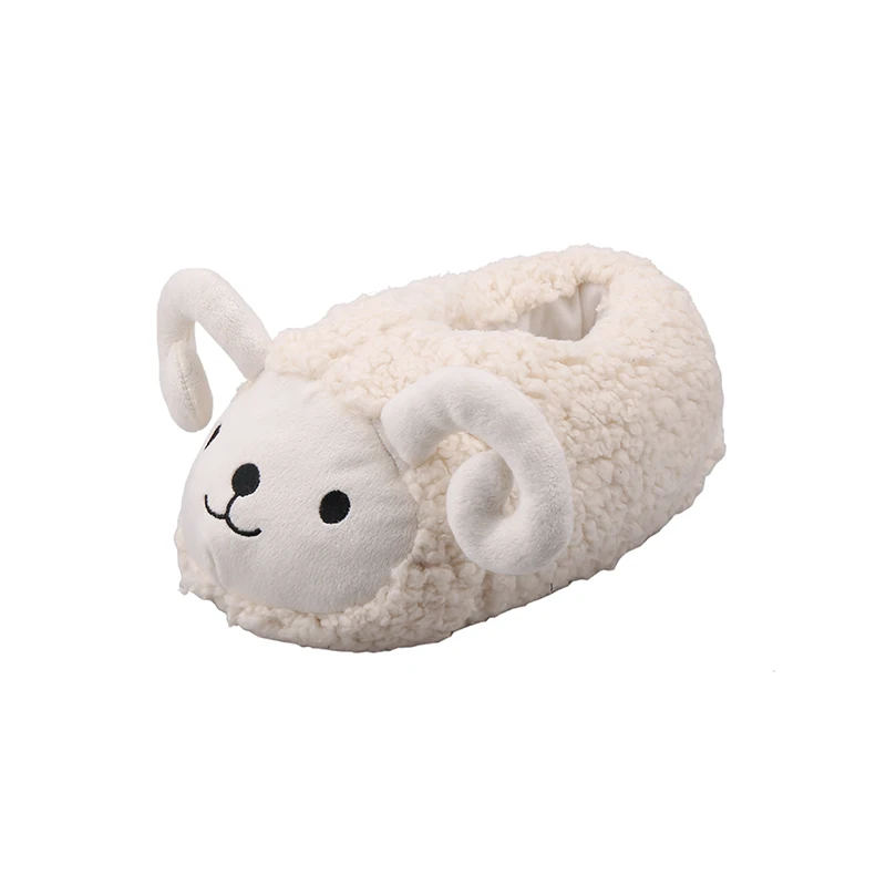 High quality cheap sheep shaped plush 3D animal furry fur plush winter home slippers for women