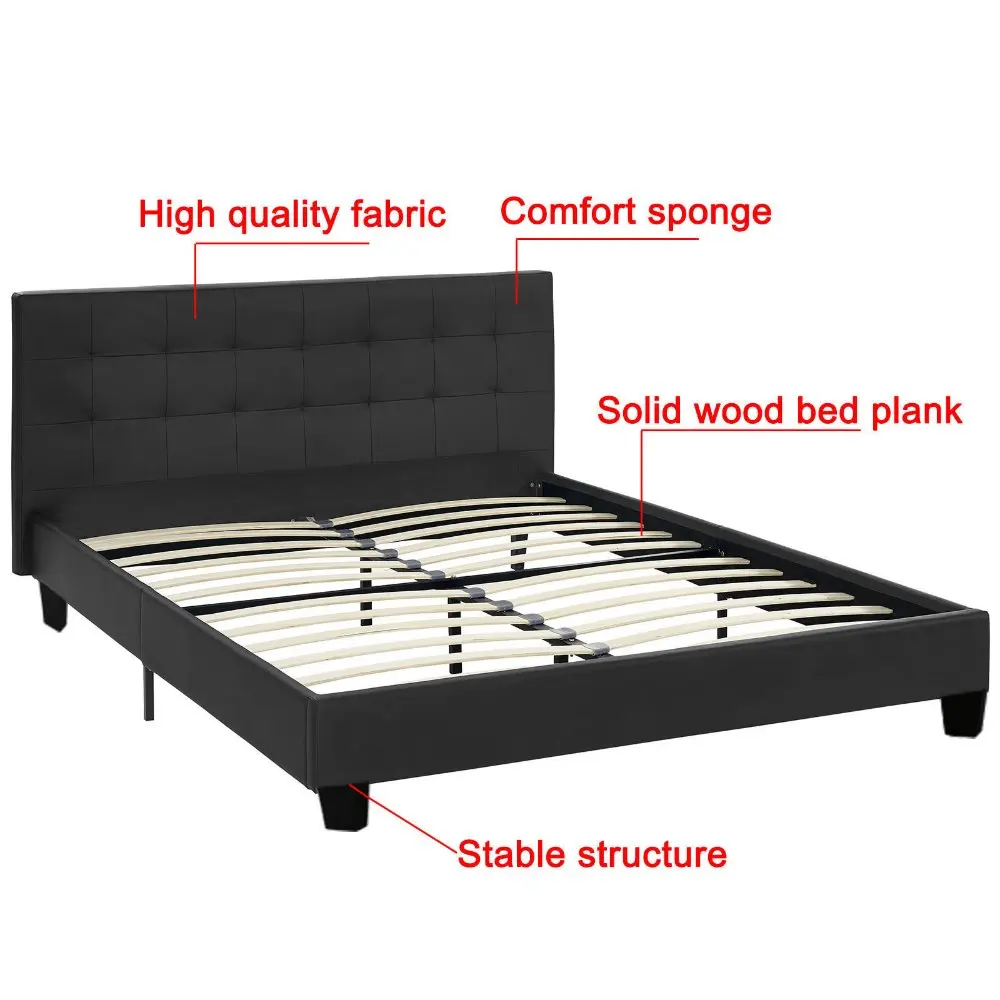 Новинка Королевский размер металлическая платформа из искусственной кожи рама для кровати с реглами мягкое изголовье