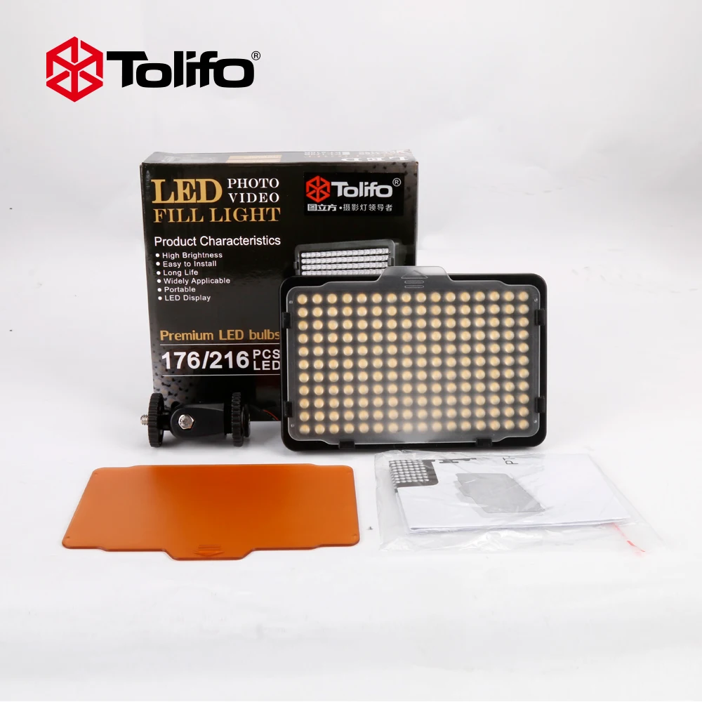 Tolifo Photo Studio 176 PCS Bulbs LED Ultra Bright Dimmable on Camera Video Light With Battery