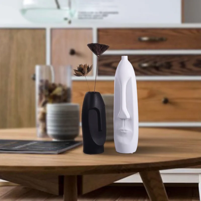 Nordic style home decor black and white ceramic vase face