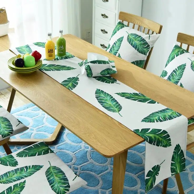 Modern Decorations Table Runner for Wedding Party Tropical Palm Leaf Print Table Runner