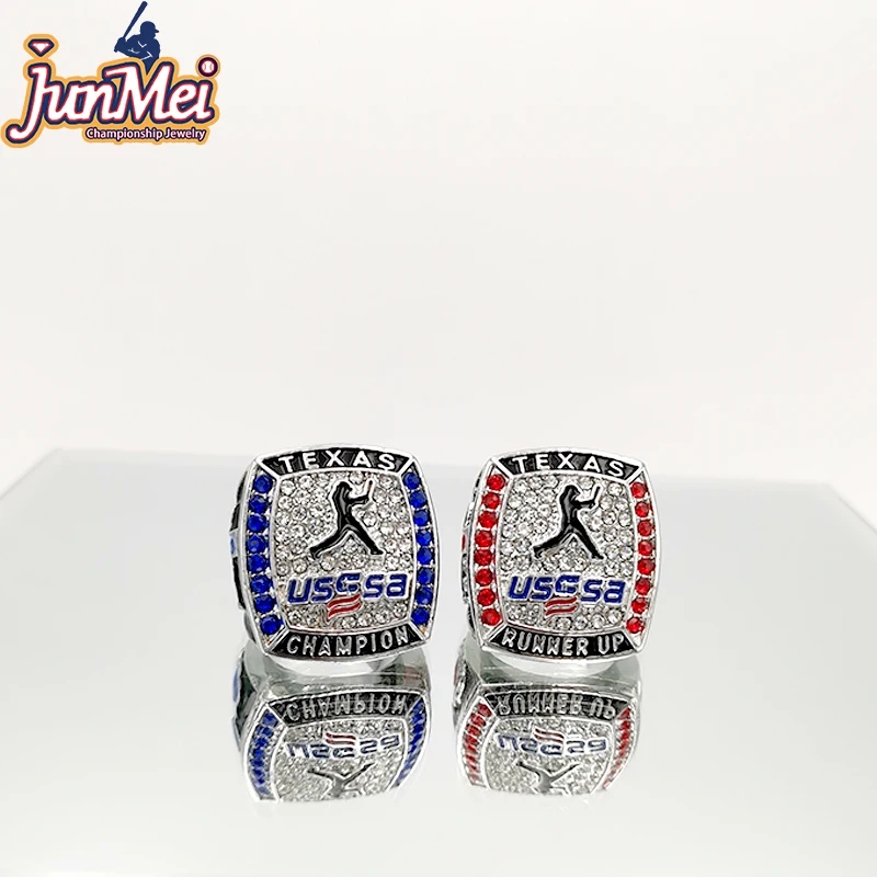 high quality cheap custom your own logo and text usssa texas state softball champion and runner up championship rings for youth