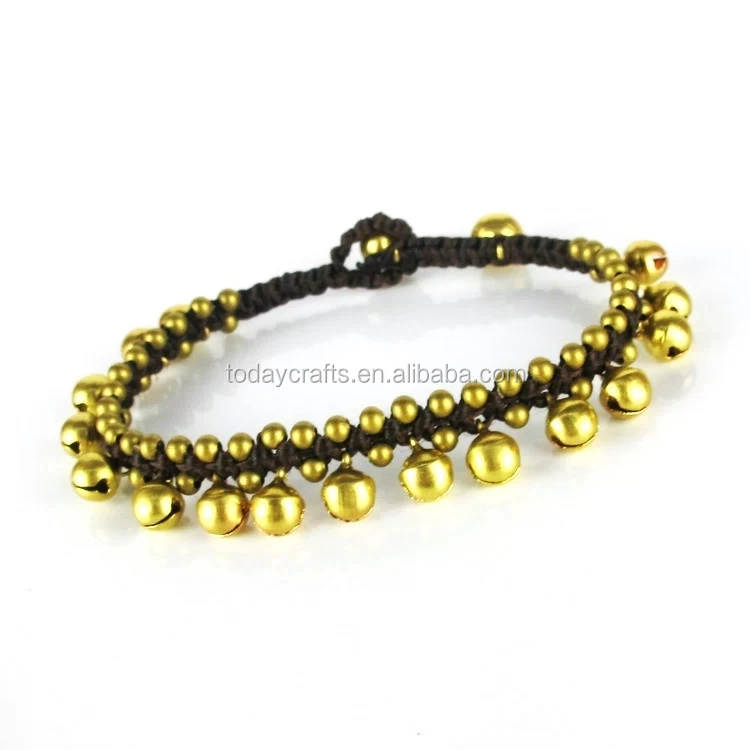 BRASS BEADED ANKLETS WITH BRASS BELLS Handmade Thailand Fair Trade Jewelry