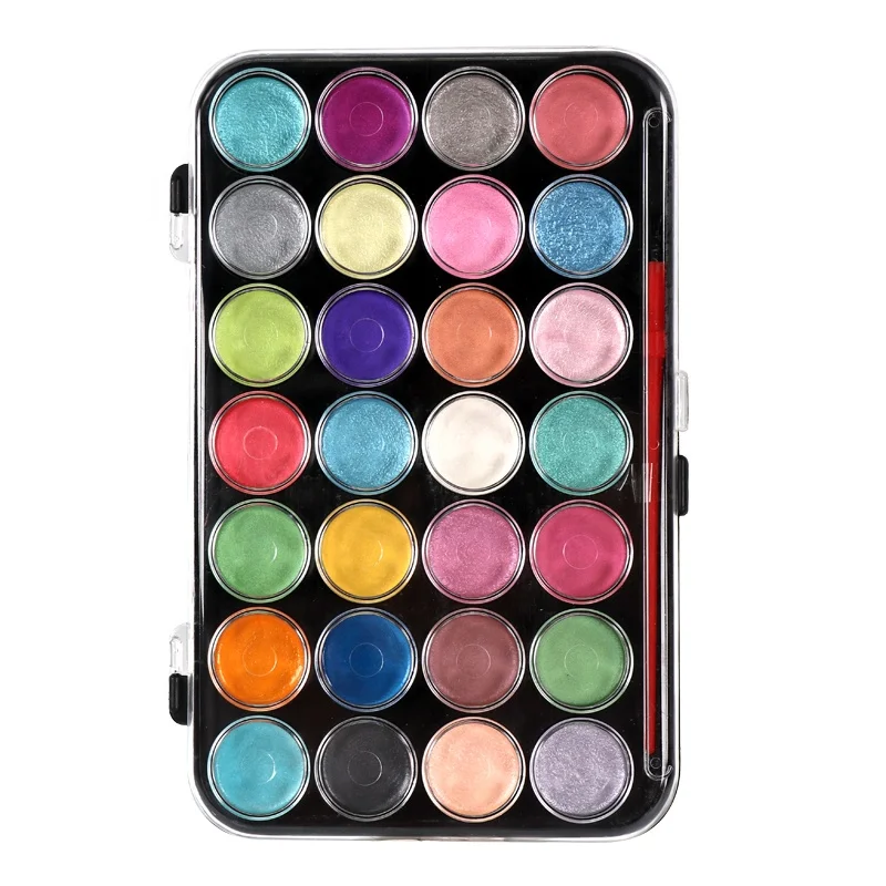 
28 pans water soluble paint non toxic pearlescent watercolor set 
