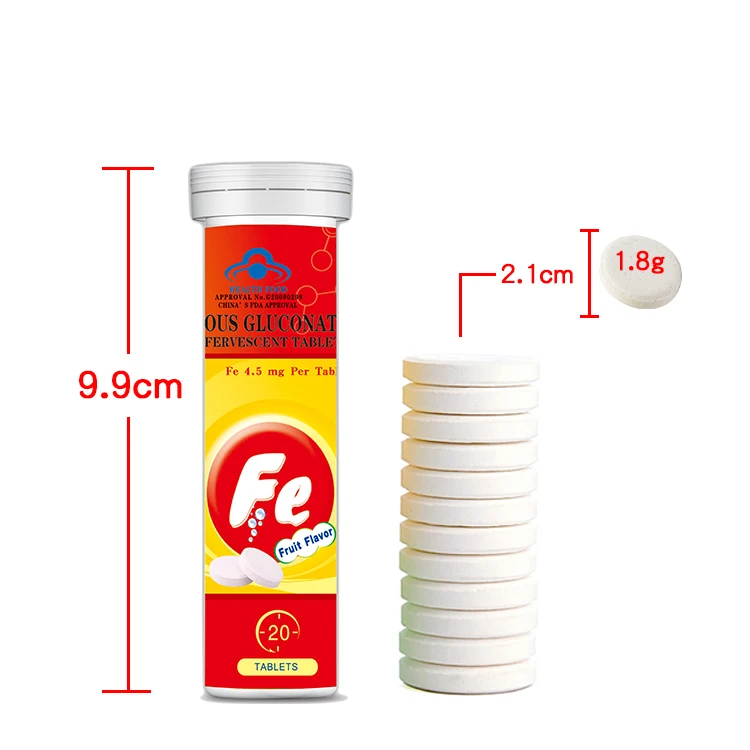 Ferrous gluconate effervescent tablet for iron health supplement