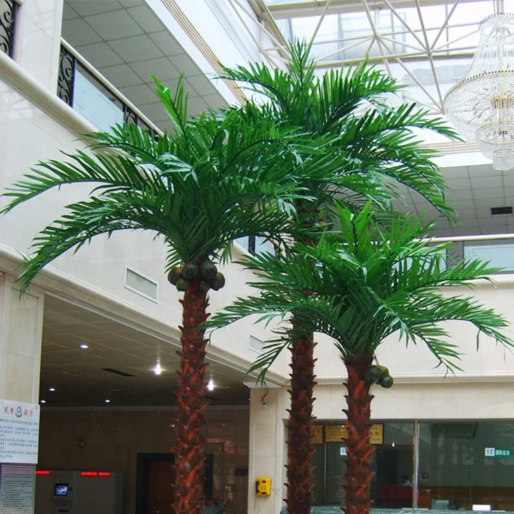 Artificial outdoor washington palm tree leaves with real wood trunk for park project
