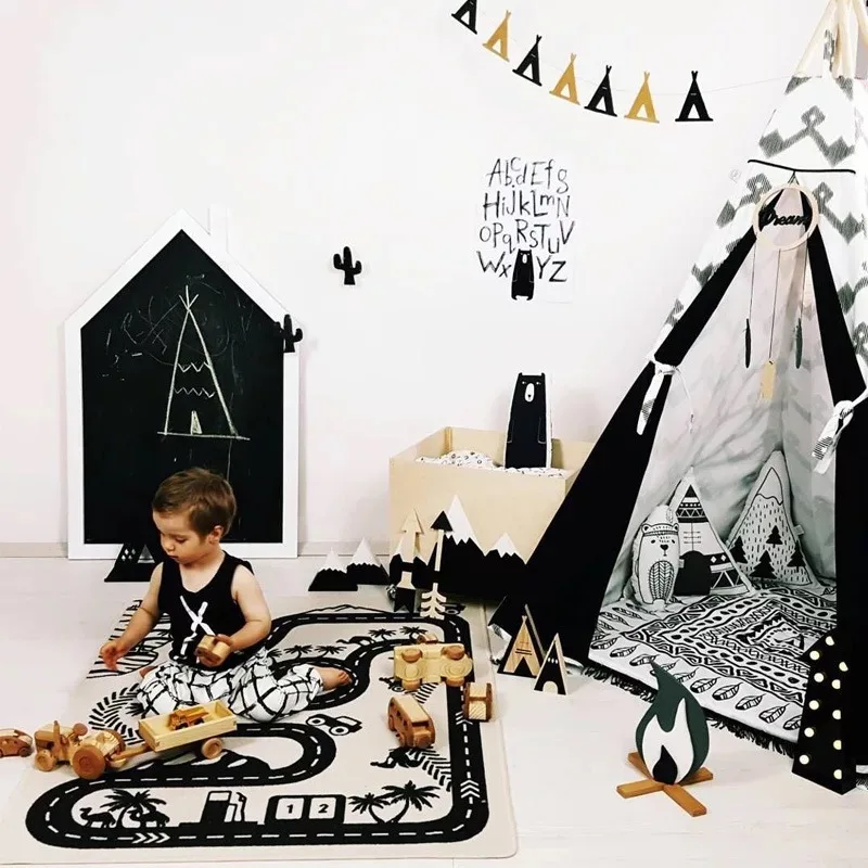 
Organic cotton fabric eco-friendly baby care carpet railway designer kids play mats 