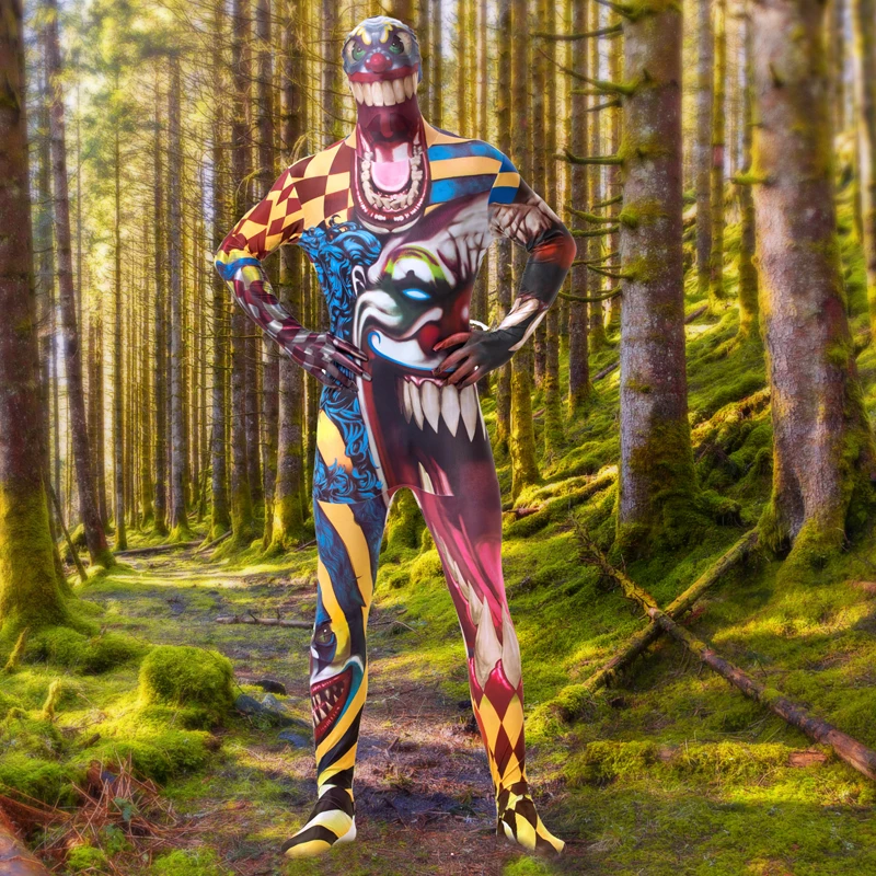 Костюм в стиле Хэллоуин Zentai Catsuit большого размера, мужской костюм, костюм клоуна из спандекса и лайкры с принтом