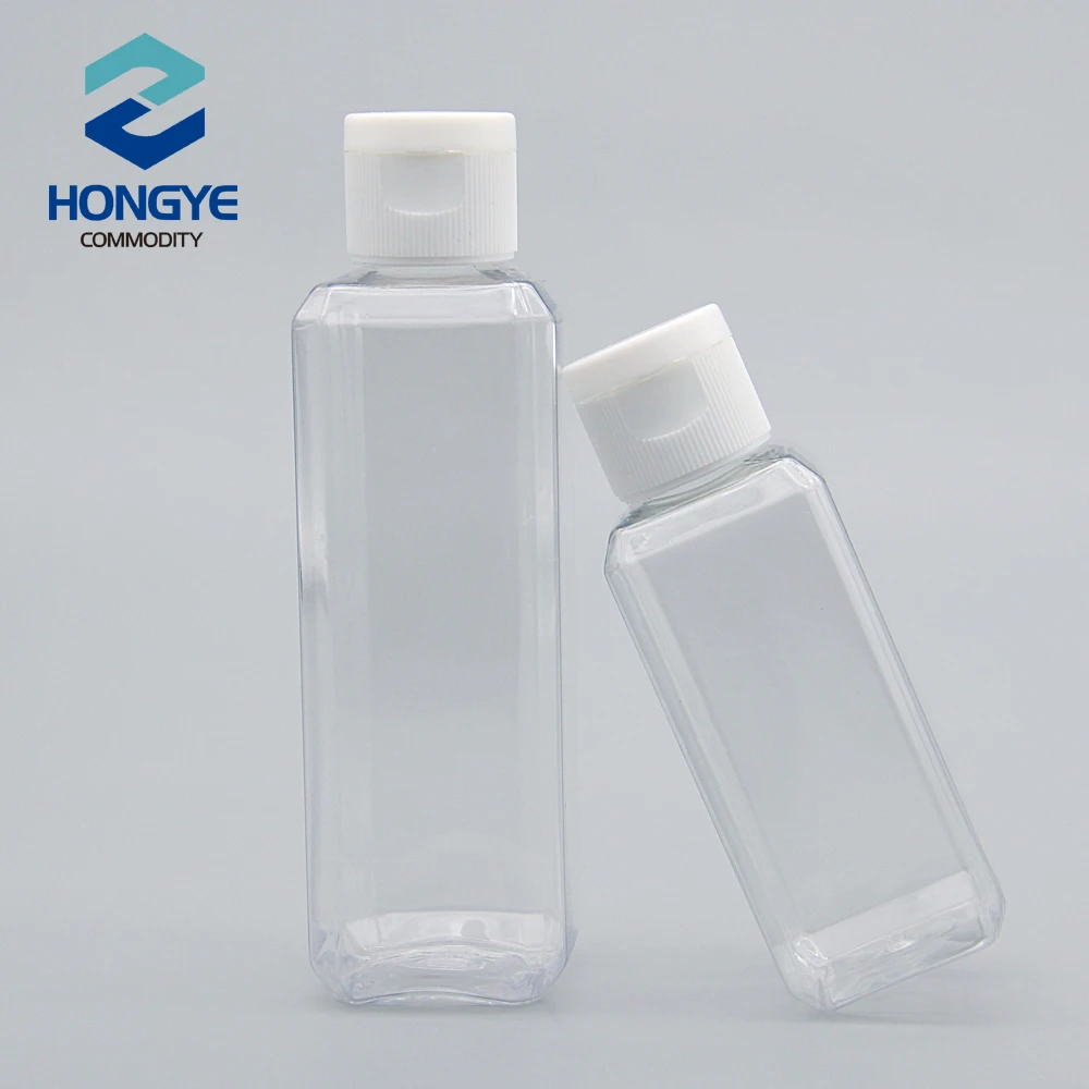 Travel Size 2oz Clear Plastic Empty Bottles with Flip Cap 60ml 100ml cosmetic square  bottle