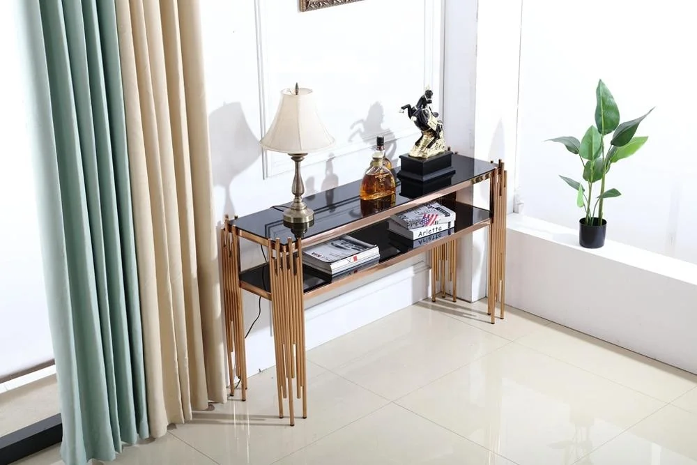 
2020 New Interior Design Modern Furniture Gold Brass Luxury Glass Top Stainless Steel Living Room Sets 