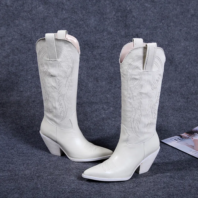 Women Fashion Sharp pointed Embroidered boots Western Knights Boots