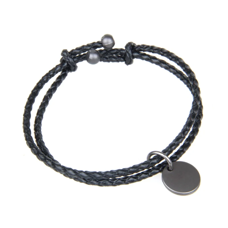 Fabulous Classic Double Strands Chinese Knot Genuine Leather Stainless Steel Disc Bracelet Blank