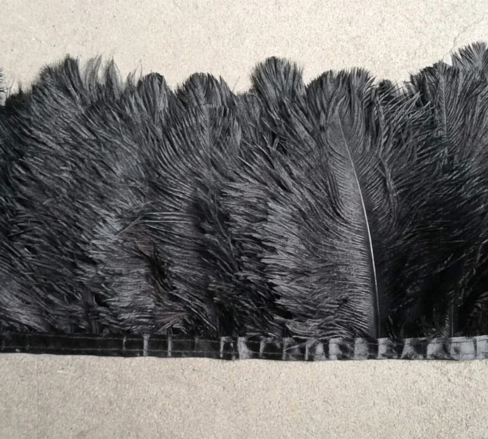 Black Ostrich feather Fringe trimming with ribbon
