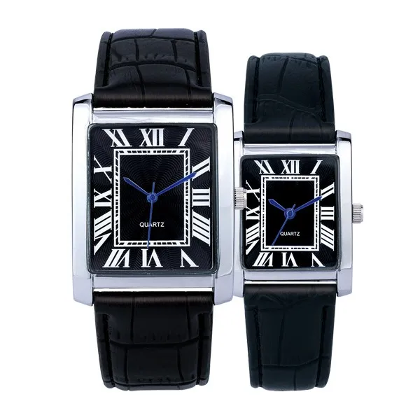 Promotion RectangleQuartz Couple Watch with White Dial Analogue Display and Black Strap