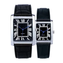 Promotion RectangleQuartz Couple Watch with White Dial Analogue Display and Black Strap