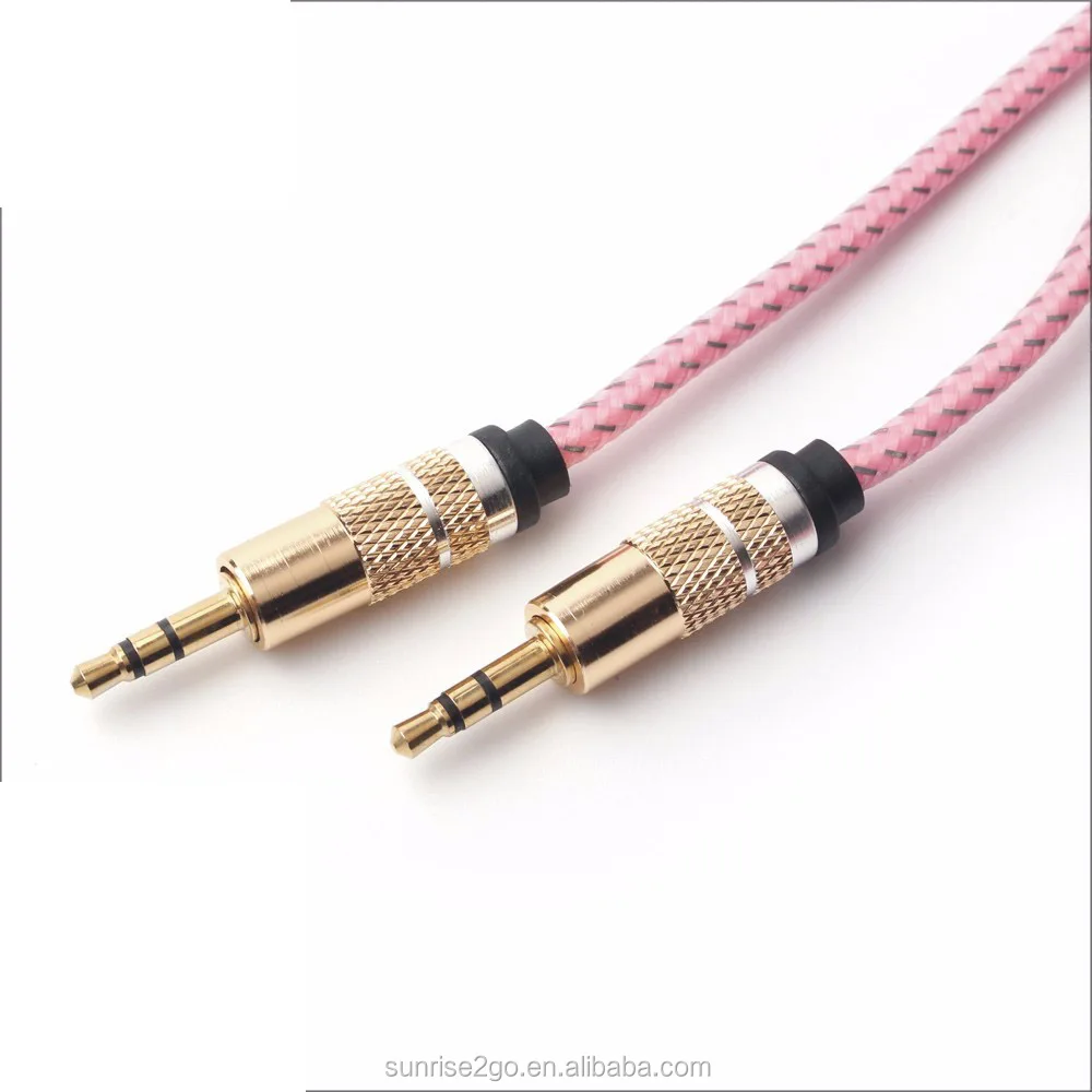 Wholesale High Quality Gold Plated Connector Metal Head Nylon Braided Aux Cable 3.5mm Audio Cable
