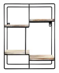 Large Modern Decorative Floating Wall Shelves with Black Metal Frame  Rustic Brown Wood