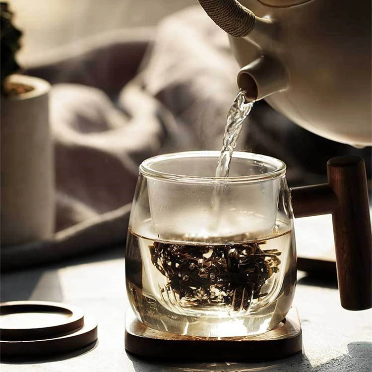 Wholesale  Creative Heat Resistant 300 ml  Tea Glass Cup With Coaster and Handle