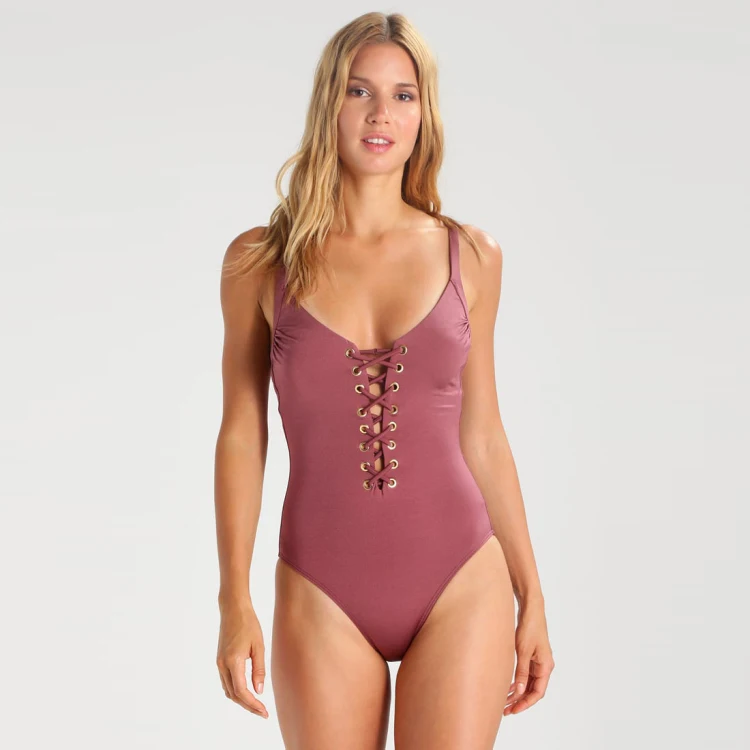 Hot sexy women lace up swimwear fitness bikini transparent model bikini