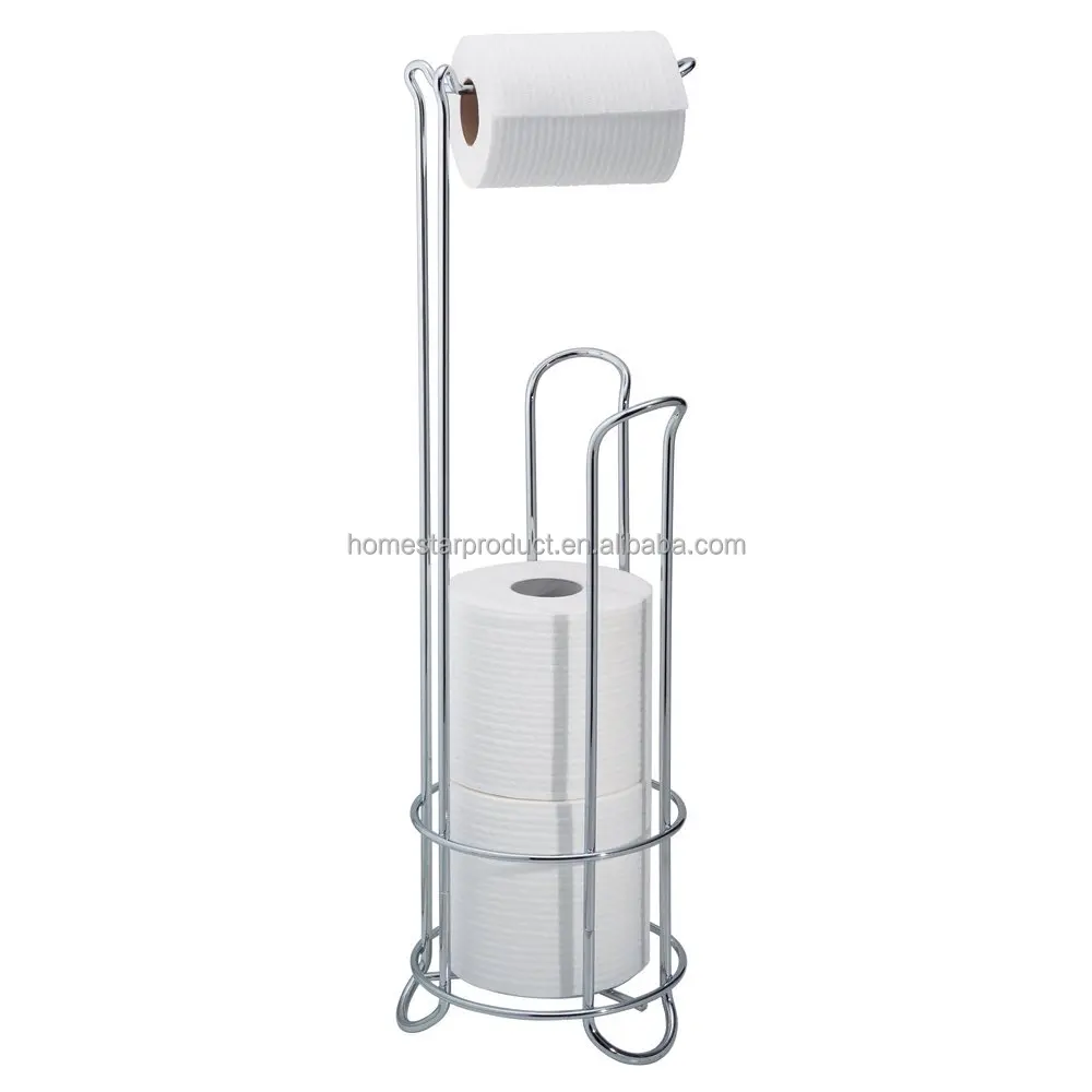 Toilet Tissue Paper Roll Holder Stand , Toilet Paper Caddy Tissue Dispenser Stand with Magazine Rack