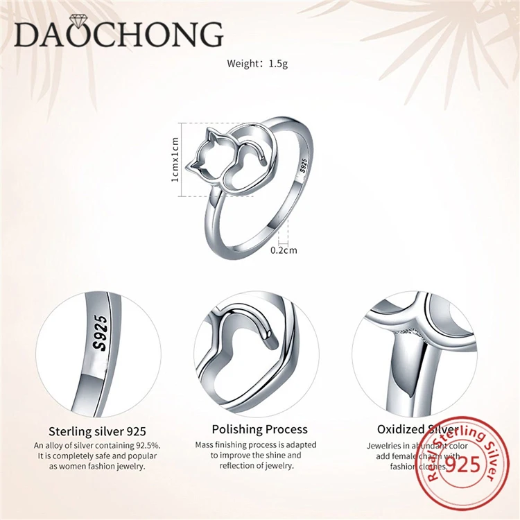 Cute design 925 sterling silver cat ring for girl