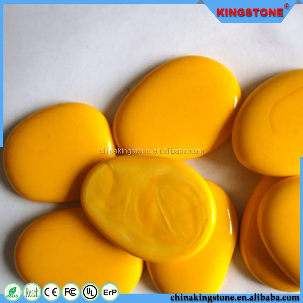 Professional production transparent yellow wall decoration glass pebble,glass pebble like candy,polished pebble cobble