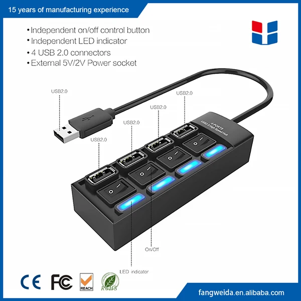 Поддержка быстрой зарядки 4 порта usb 2.0 концентратор драйвер с переключателем управления LED
