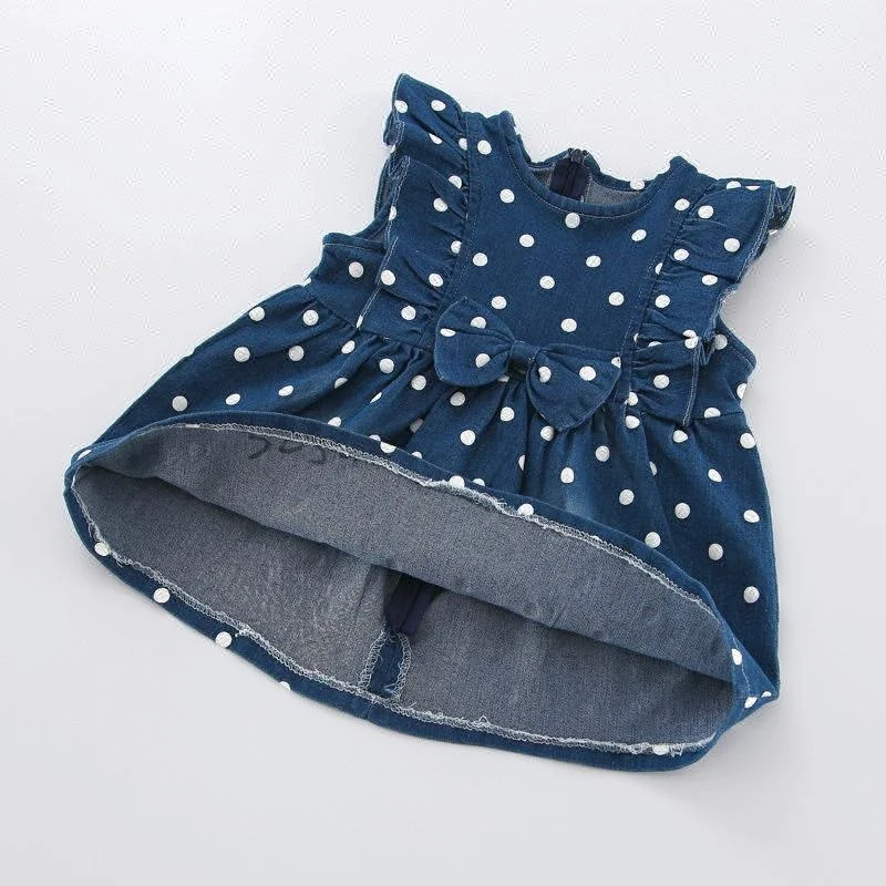 D&S factory dropshipping denim dress cute girl dot denim frock dresses summer kids girls dress