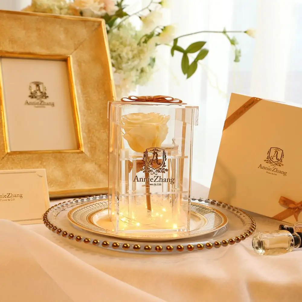 Подарок ко Дню Святого Валентина, прозрачные акриловые консервированные коробки для цветов, оптовые продажи, консервированные Замороженные цветы