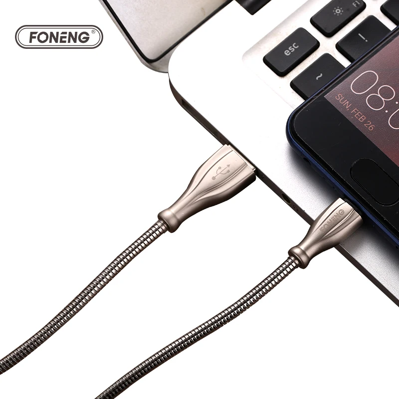 FONENG Wholesale Braided Zinc alloy 2.4A Mobile Phone USB  data transfer  Cable durable metal Fast Charging Data Cord Cable