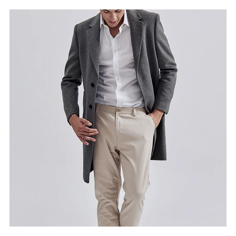 MTM service 100% кашемировое серое Однотонное шерстяное пальто на пуговицах зимнее пальто мужское длинное пальто из Китая