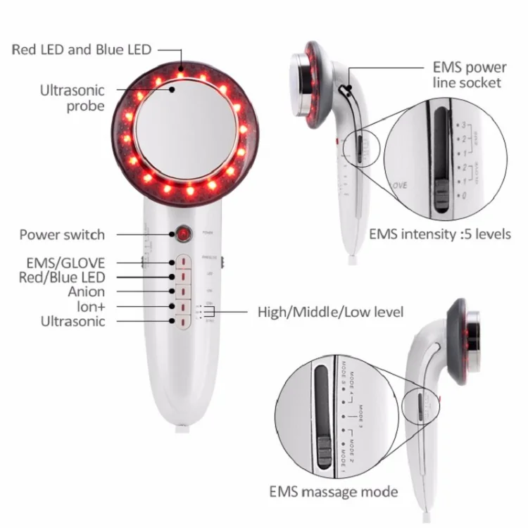 
6 In 1 EMS Ultrasonic LED Facial Body Beauty Machine Therapy Anti Cellulite Massager 