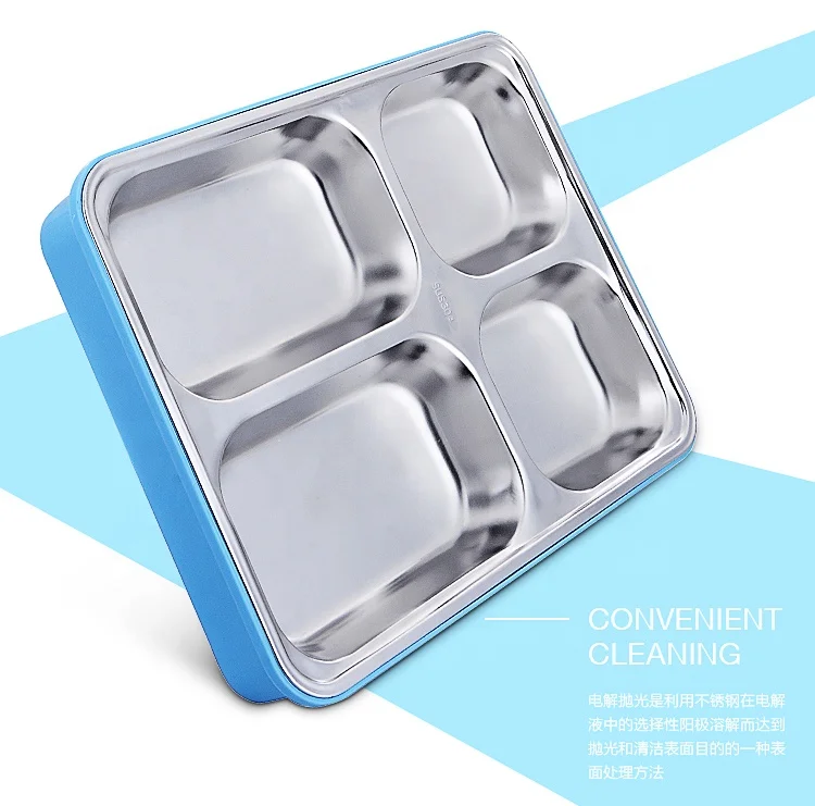 Food Carrier Box Four- Compartment Lunch Box Tiffin Carrier Rectangle High Quality Stainless Steel Storage Boxes & Bins Modern