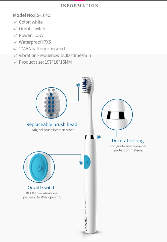 PRITECH Cheap Customized Deeply Clean Teeth Waterproof Sonic Vibrator Electric Toothbrush