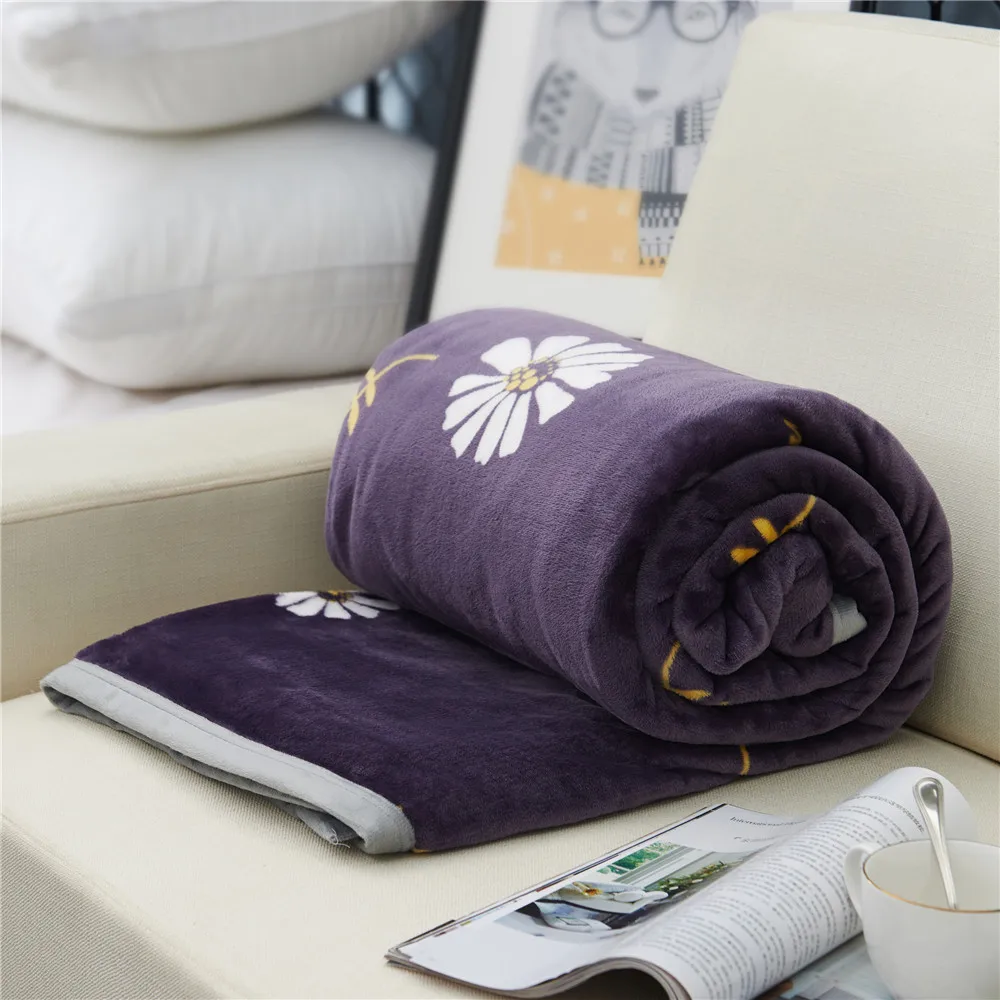
Factory stock New design wholesale high quality purple printed blanket double 