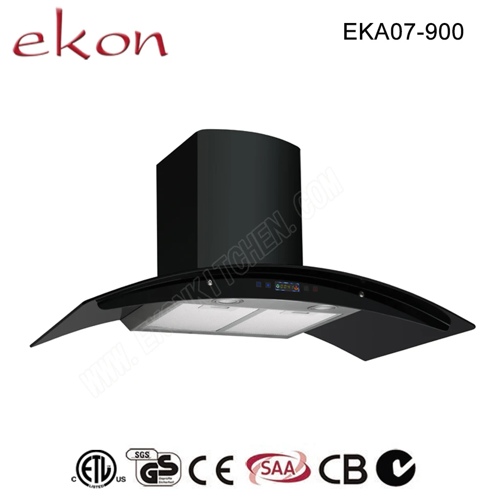 
hot sale 900mm round tempered glass energy saving commercial inox wall mounted kitchen range hoods grease extractor 