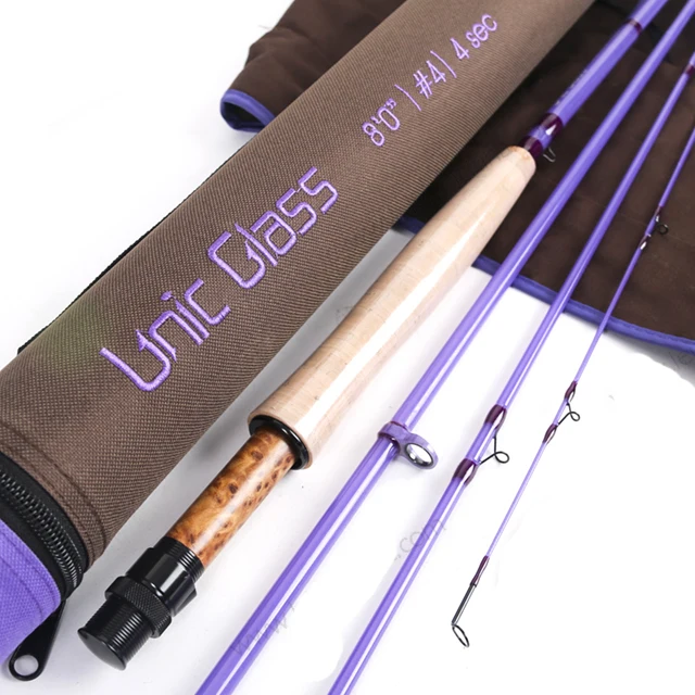 Purple 8ft 4wt 4pc carbon fiberglass fly fishing rod