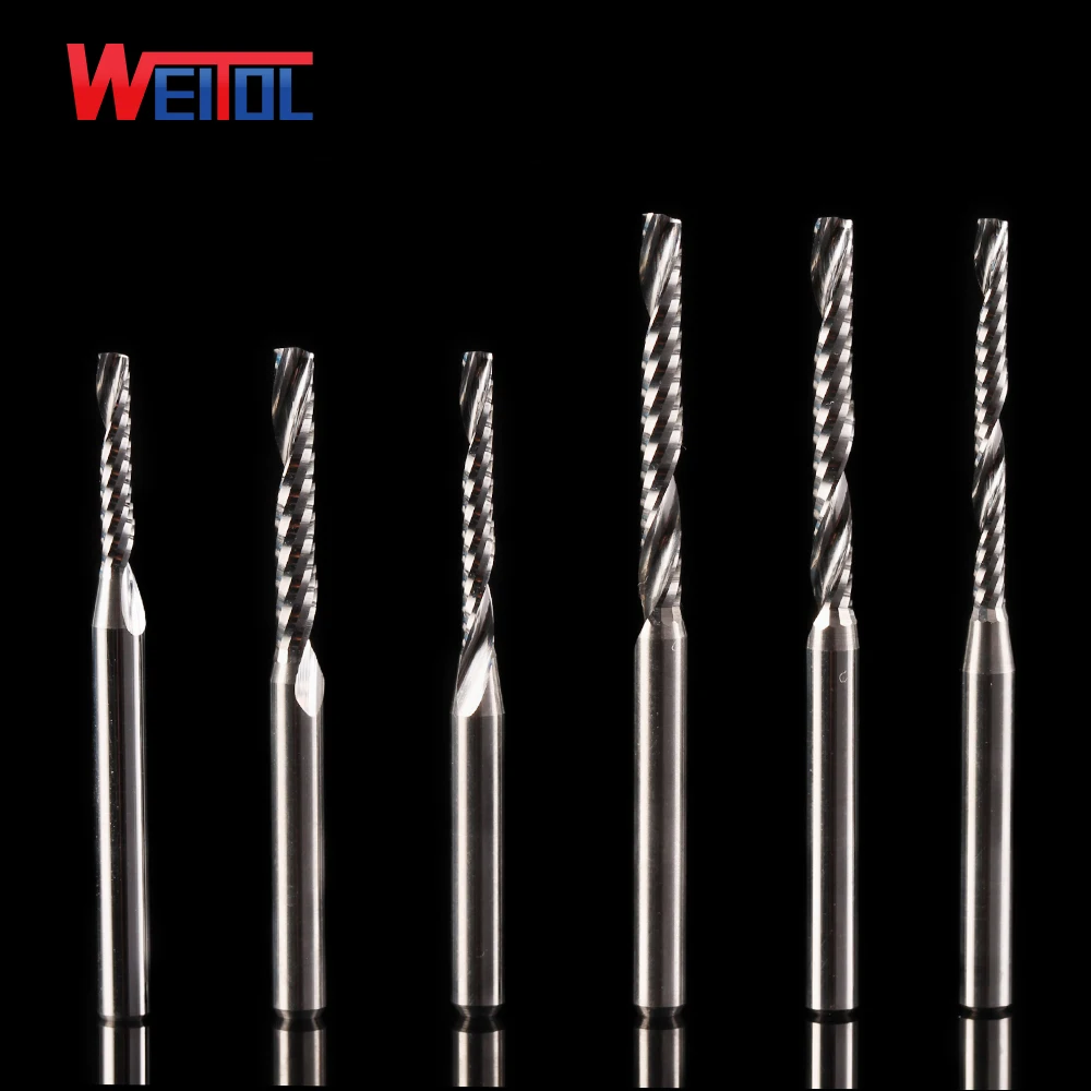 WeiTol carving tools with single flute cnc woodworking tools cutting tools for pvc 3.175mm flute diameter 2mm cutting 10mm