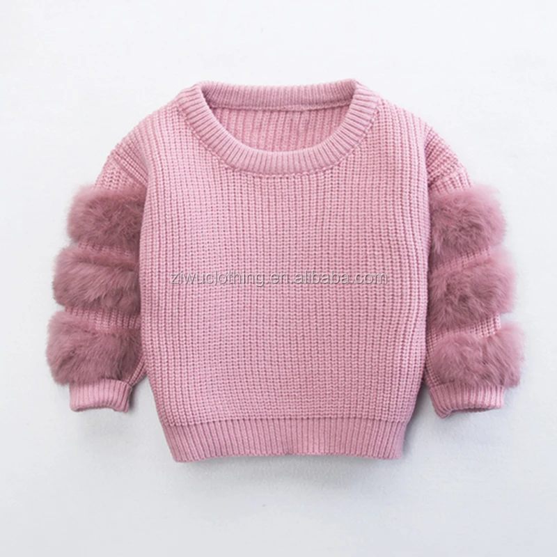 
Custom spring and autumn season solid color pullover long sleeve fur design top girls sweater 