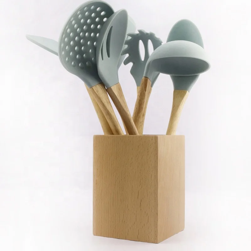 
7PCS Non-stick Heat-resistant Wholesale Cooking Utensil Set Silicone Kitchen Utensils With Wood Handle 