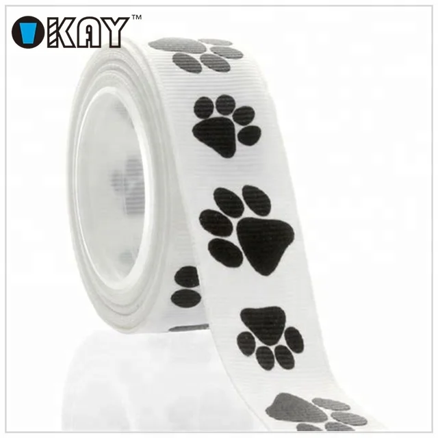 Hot Selling 100% Polyester Dog Paw Printed Grosgrain Ribbon
