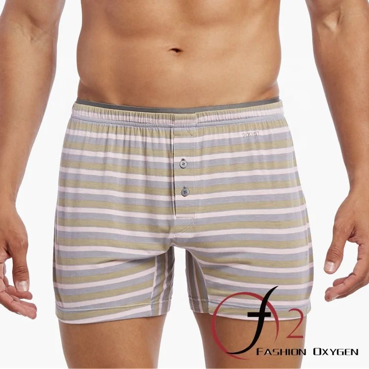 Male comfortable underwear modal striped boxers button fly boxer shorts old man underwear