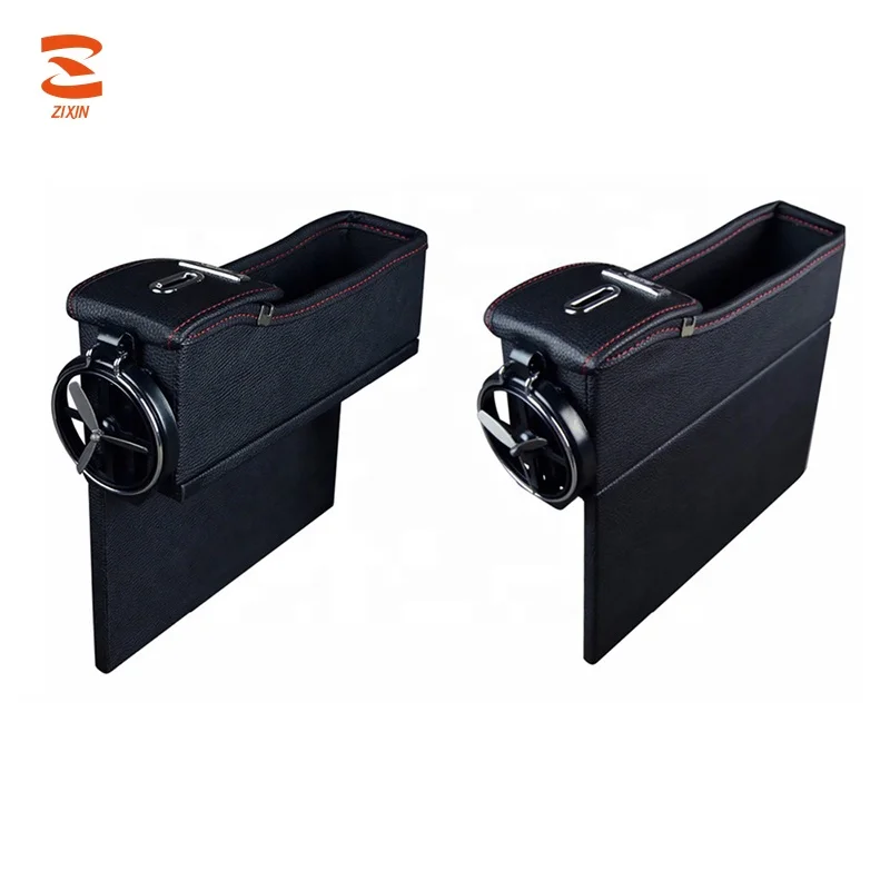 
PU Leather Car Seat Side Pocket with Coin Cup Holder Creative Console Drop Catcher Gap Filler Organizer Caddy 