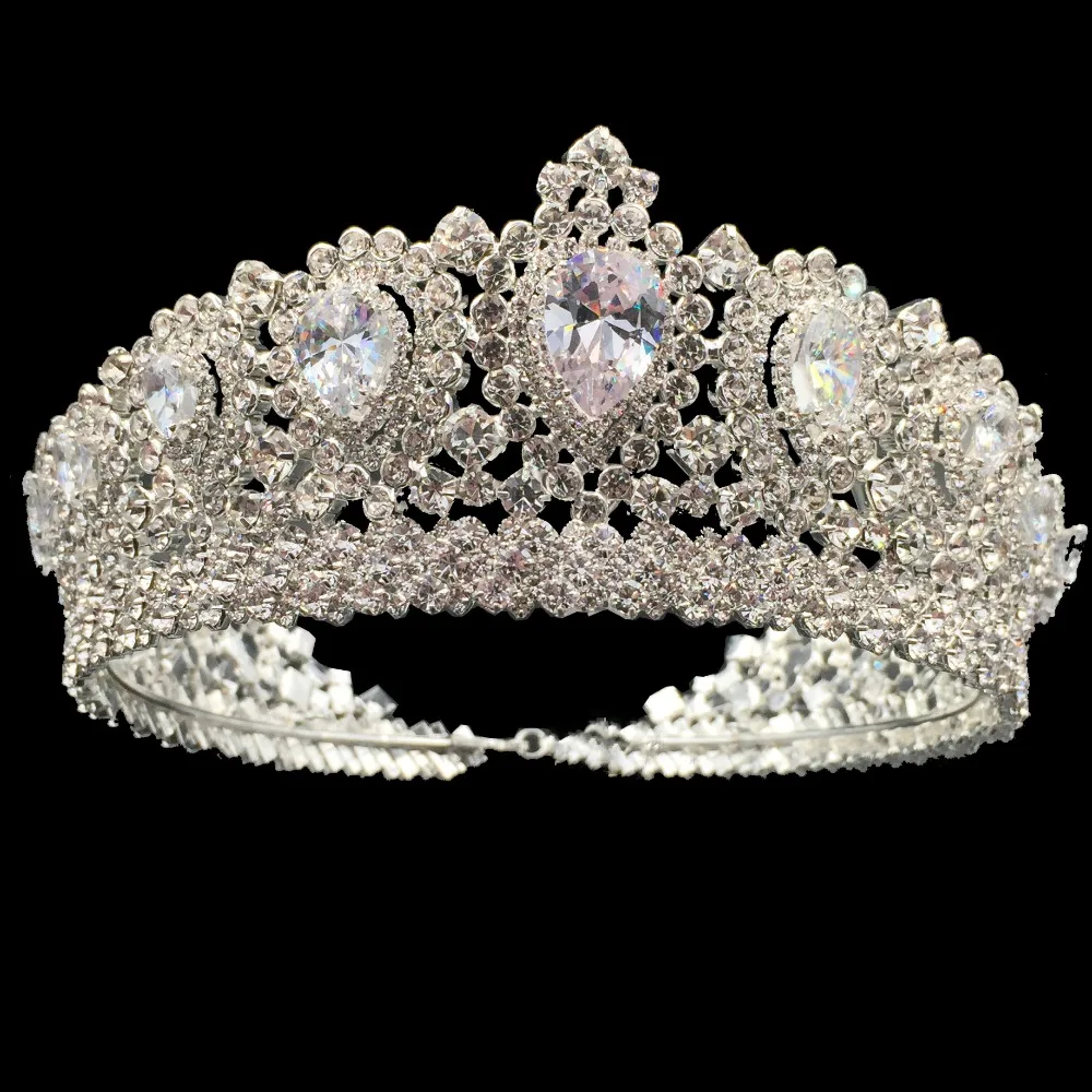 Echsio Cubic Zircon Tiara For Customize-Ball Accessory The Most Sparkly Halo Big Pear Cut Zircon Crown For Women BC3232