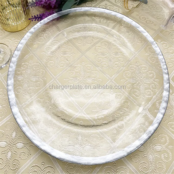 Glass Charger Plates Gold Silver Rim Xmas Events Wedding Decor 33CM Diameter Under Plates
