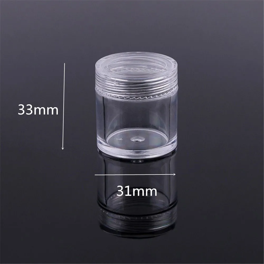 
10g/ml tall Clear round mini Empty Plastic Cream Bottle,Nail Art Glitter Dust Powder Case pot box jar X10 