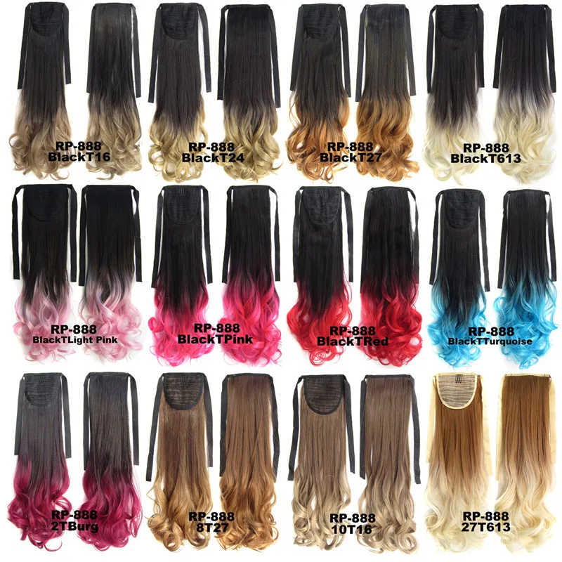 
22inches Two Tone Wavy Pony Tail Synthetic Hairpiece Straight Two Color Ponytail Hair Tail 