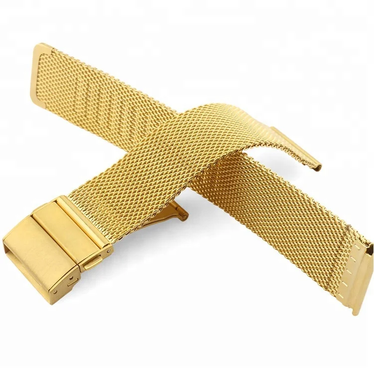 New design 16mm-22mm  304 stainless steel 0.6 wire mesh  quickrelease watch bracelet with deployment clasp buckle